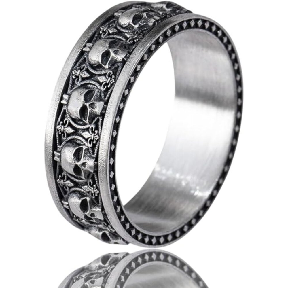 Skull Band Ring 925 Sterling Silver Oxidized Gothic Size 10 NWT - Picture 2 of 11